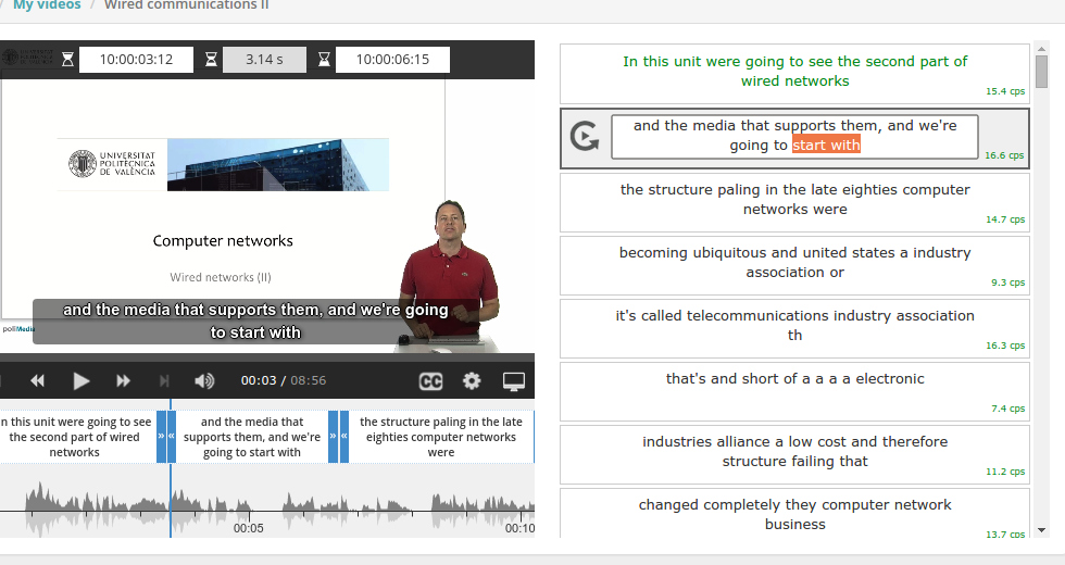 HTML5 subtitle editor for transLectures